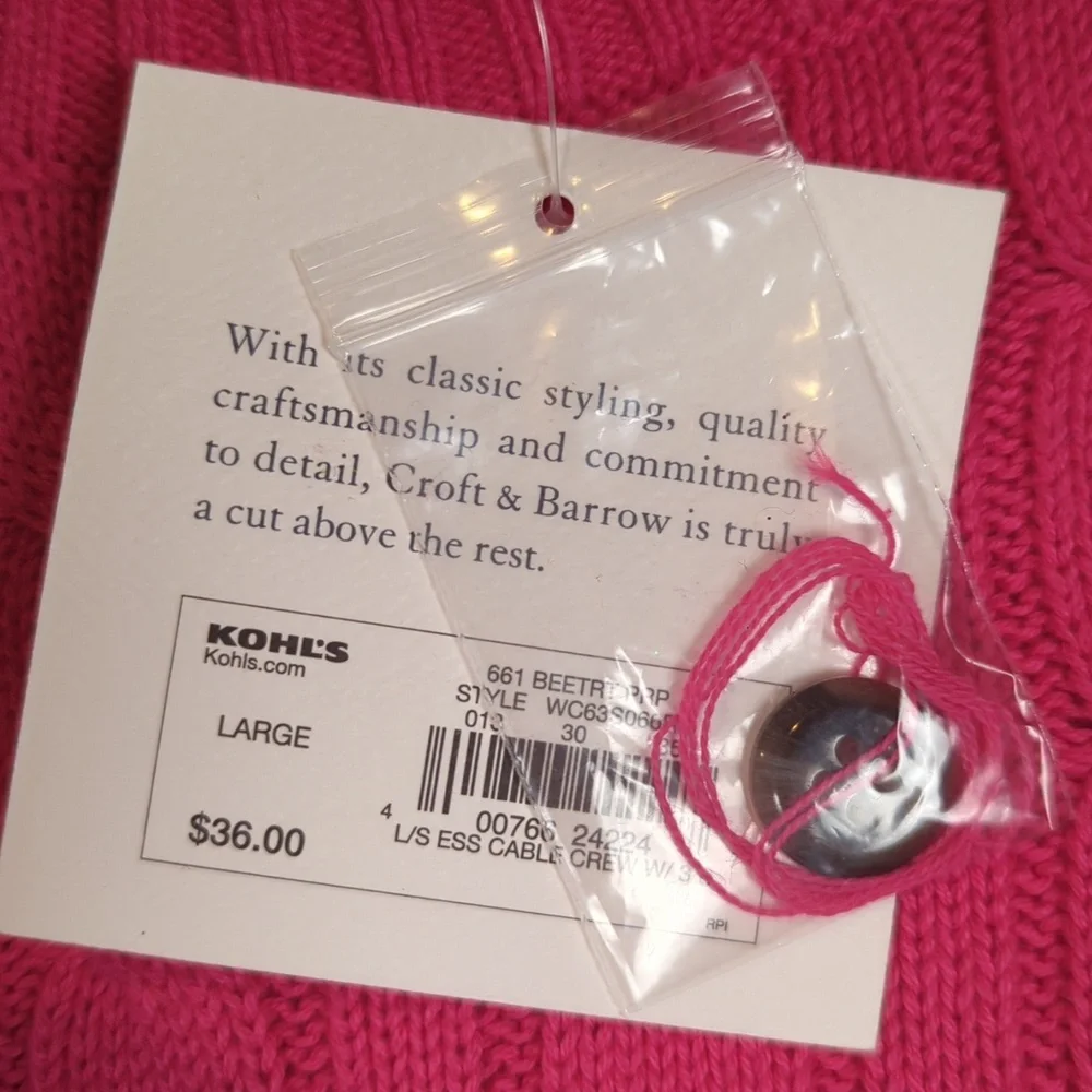 Croft & Barrow Pink Ribbed Round Neck Knit Sweater L‎